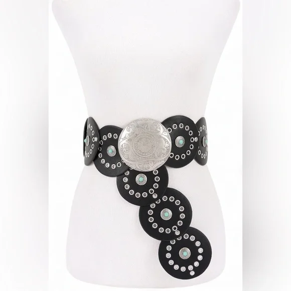 Vegan Leather Animal Print Western Concho Statement Belt display picture 1